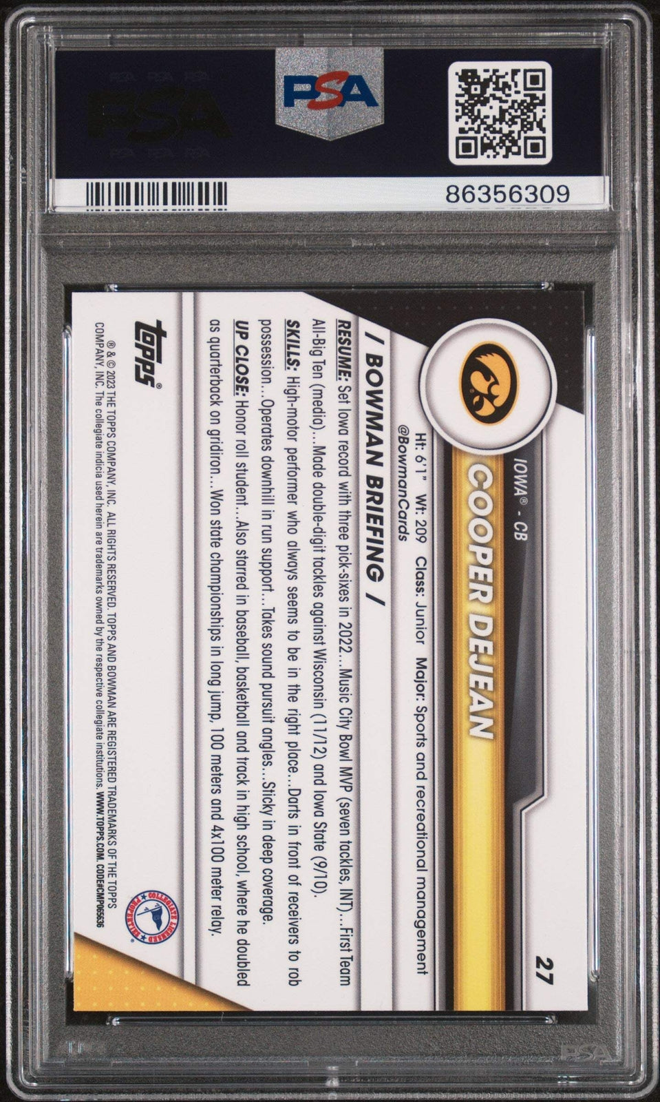 Graded 2023 Bowman U Chrome Cooper DeJean #27 Xfractor RC Football Card PSA 10