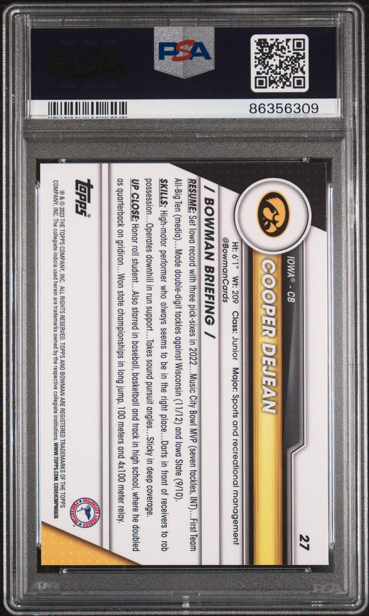Graded 2023 Bowman U Chrome Cooper DeJean #27 Xfractor RC Football Card PSA 10