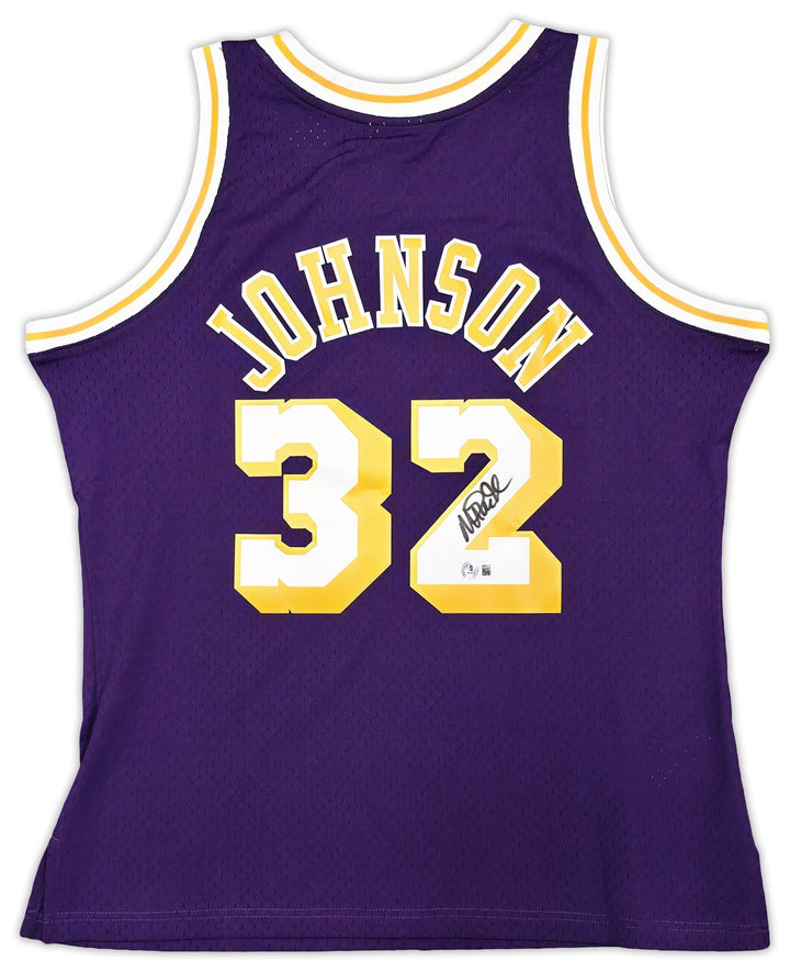 Lakers Magic Johnson Auto Purple Mitchell & Ness 1984 Swingman Jersey L Beckett