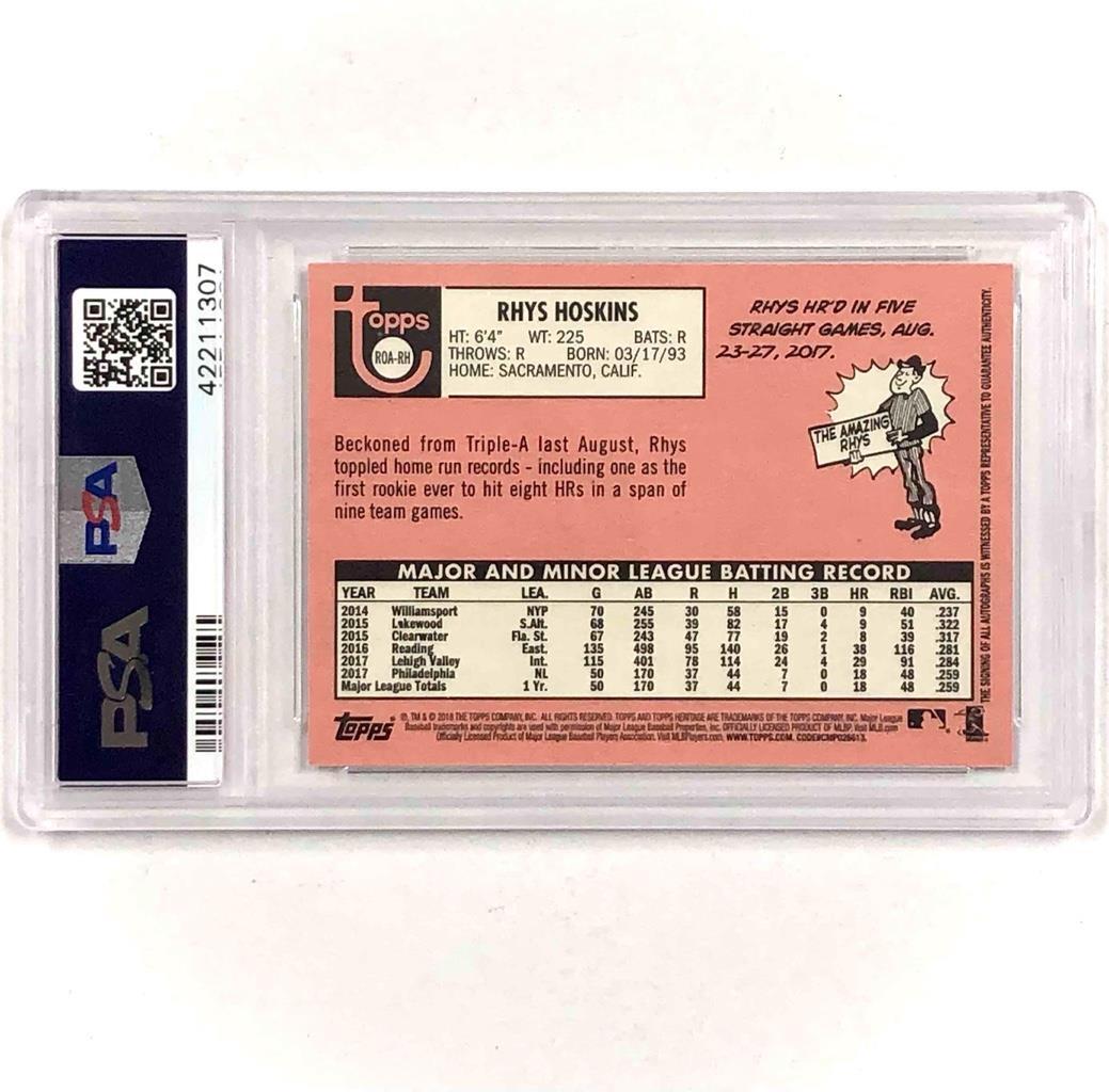 2018 Topps Heritage RC Rhys Hoskins autograph Real One Red Auto rookie/69 PSA 10