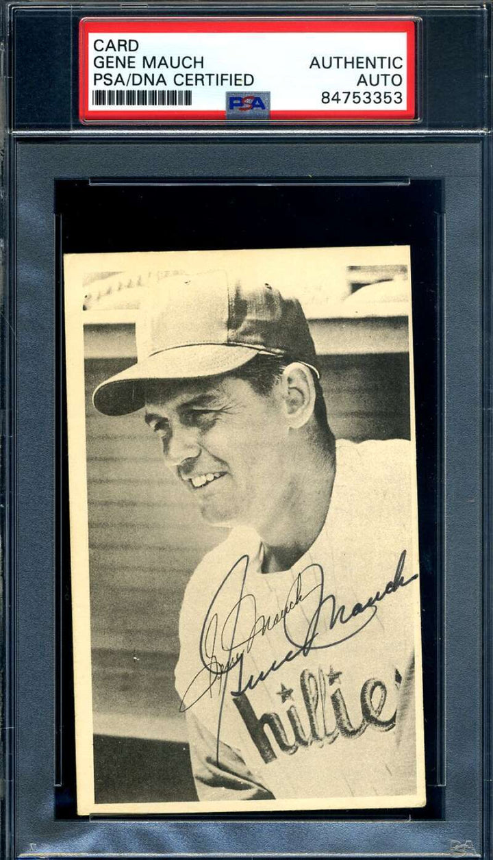 Gene Mauch PSA DNA Signed Rare 1967 Philadelphia Safe Driving Autograph