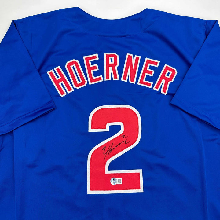 Autographed/Signed Nico Hoerner Chicago Blue Jersey Beckett BAS COA