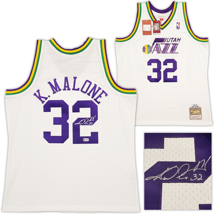 Jazz Karl Malone Auto White Purple Authentic Mitchell Ness Jersey Sz XL Beckett