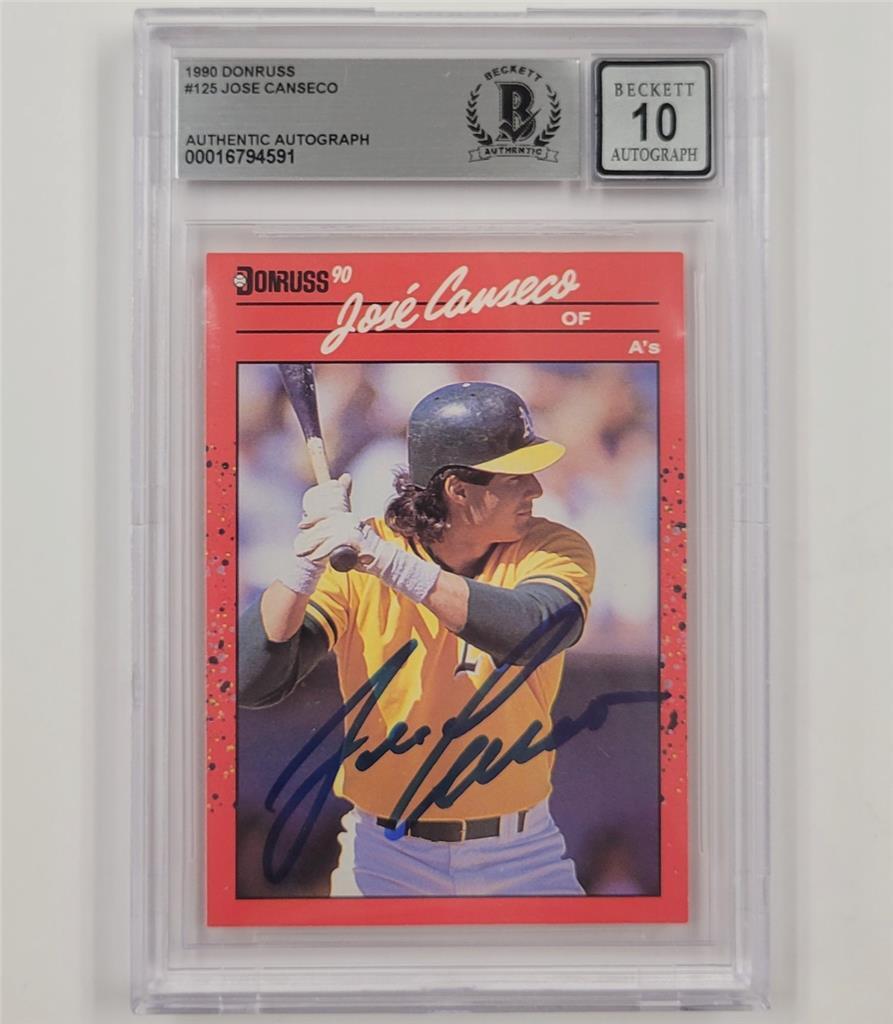 Jose Canseco signed 1990 Donruss #125 card autograph 591 ~ Beckett BAS 10 auto