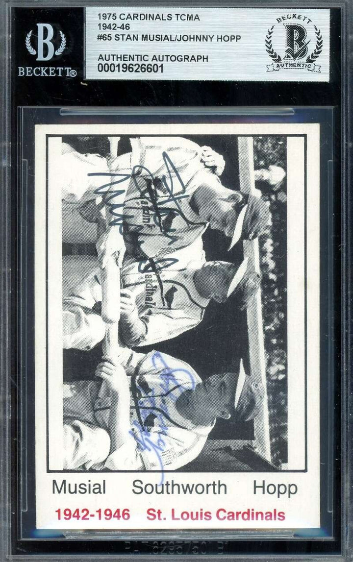 Stan Musial Johnny Hopp Beckett BAS Signed 1975 TCMA Cardinals 1942-46 Autograph