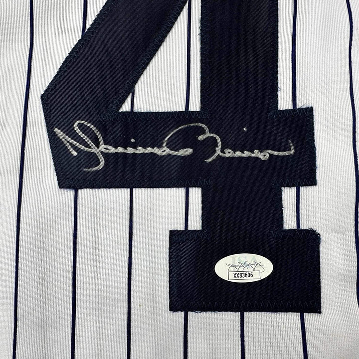 Framed Autographed/Signed Mariano Rivera 33x42 NY Pinstripe Jersey JSA COA/LOA