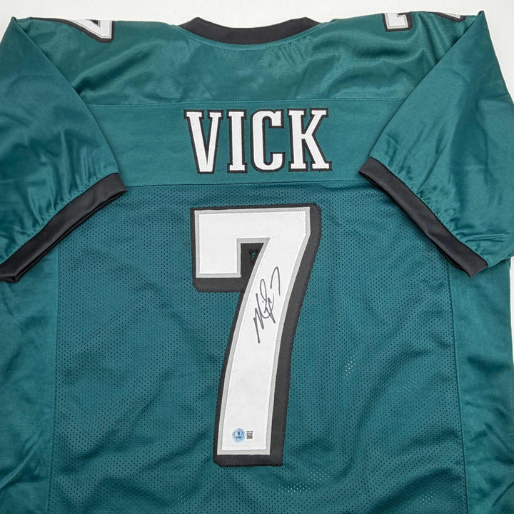 Autographed/Signed MICHAEL MIKE VICK Philadelphia Green Jersey PSA COA