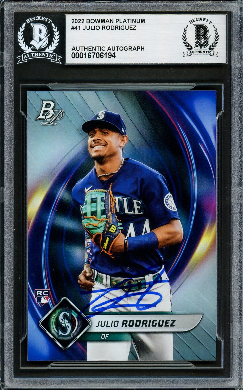 Julio Rodriguez Signed 2022 Bowman Platinum RC 41 Seattle Mariners Beckett