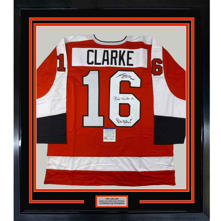 Framed Signed LCB Line Leach, Clarke Barber 35x39 Jersey PSA COA