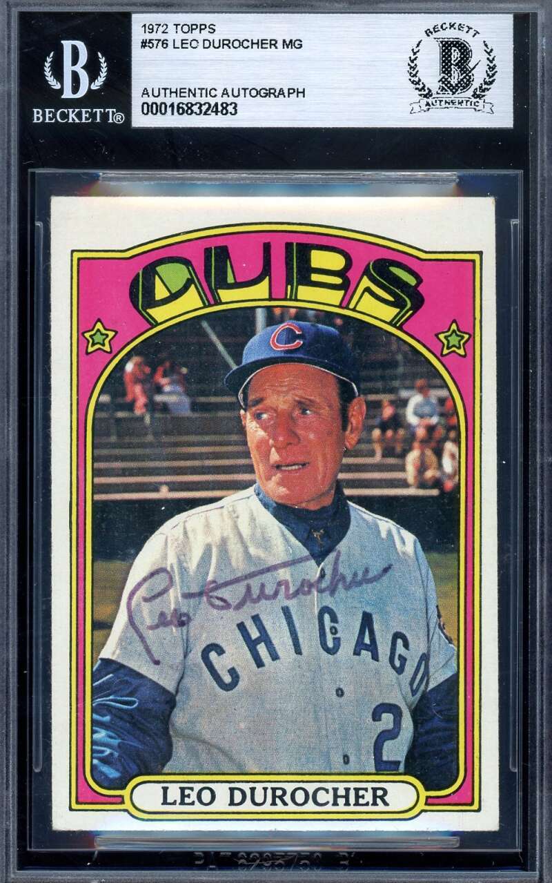 Leo Durocher Beckett BAS Signed 1972 Topps Autograph