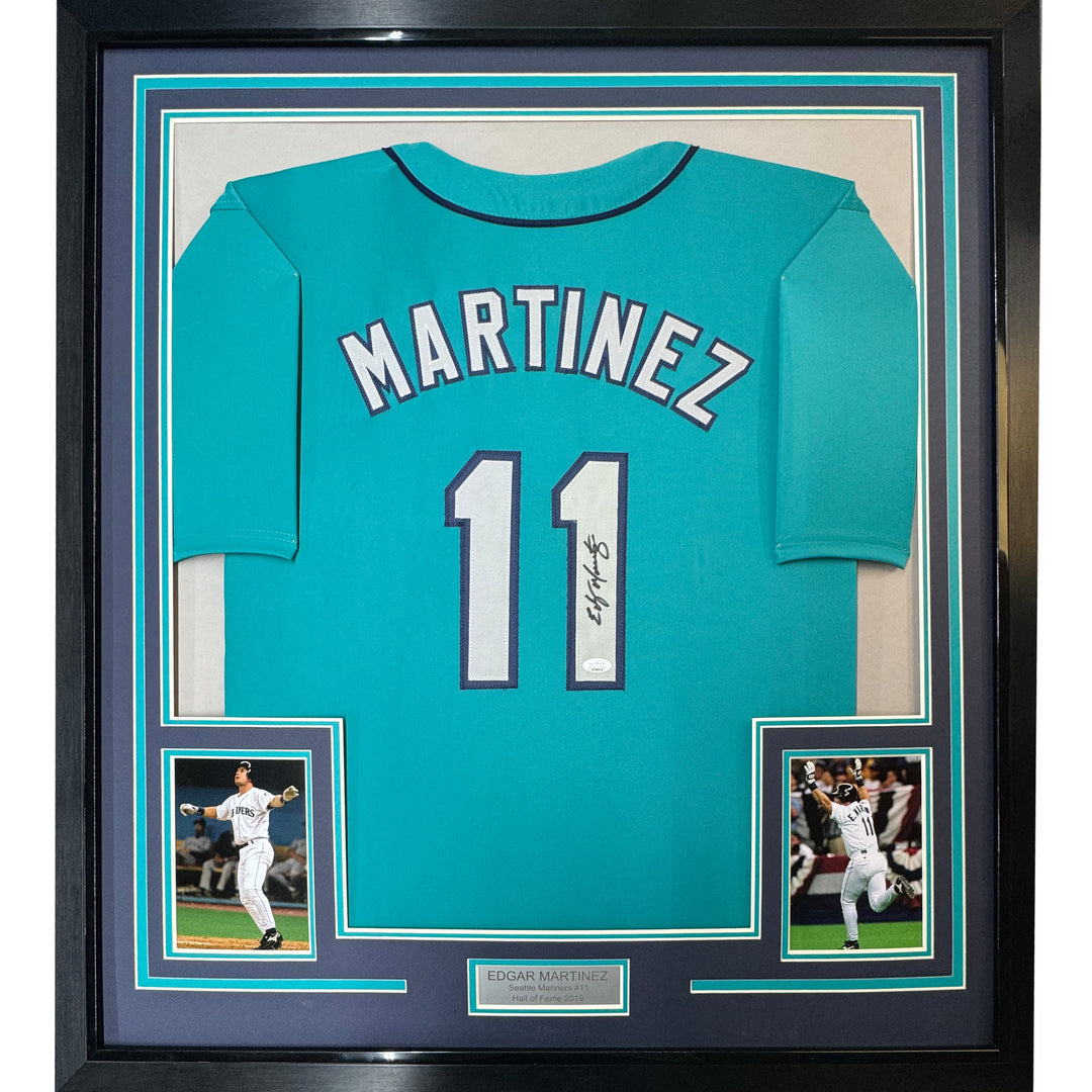 Framed Autographed/Signed Edgar Martinez 35x39 Seattle Teal Jersey JSA COA