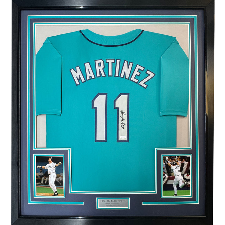 Framed Autographed/Signed Edgar Martinez 35x39 Seattle Teal Jersey JSA COA