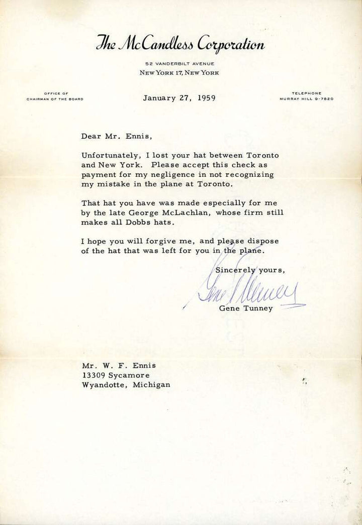 Gene Tunney PSA DNA Signed 1959 Typed Letter Autograph