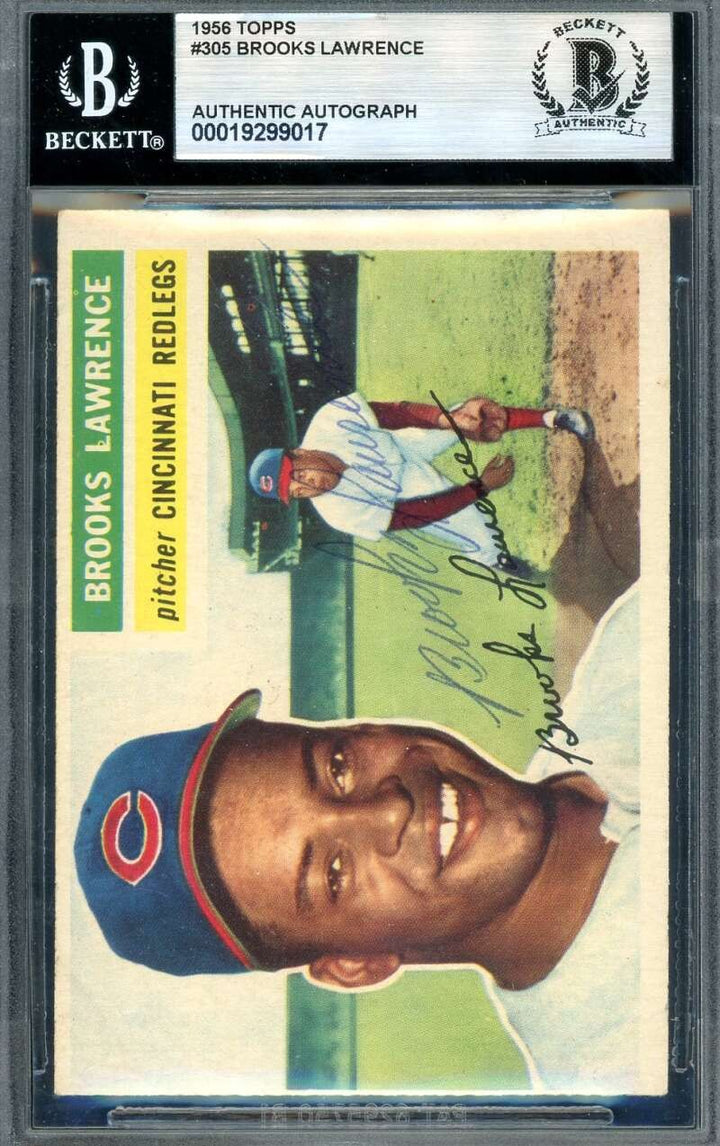 Brooks Lawrence Beckett BAS Vintage Signed 1956 Topps Rookie Autograph Reds