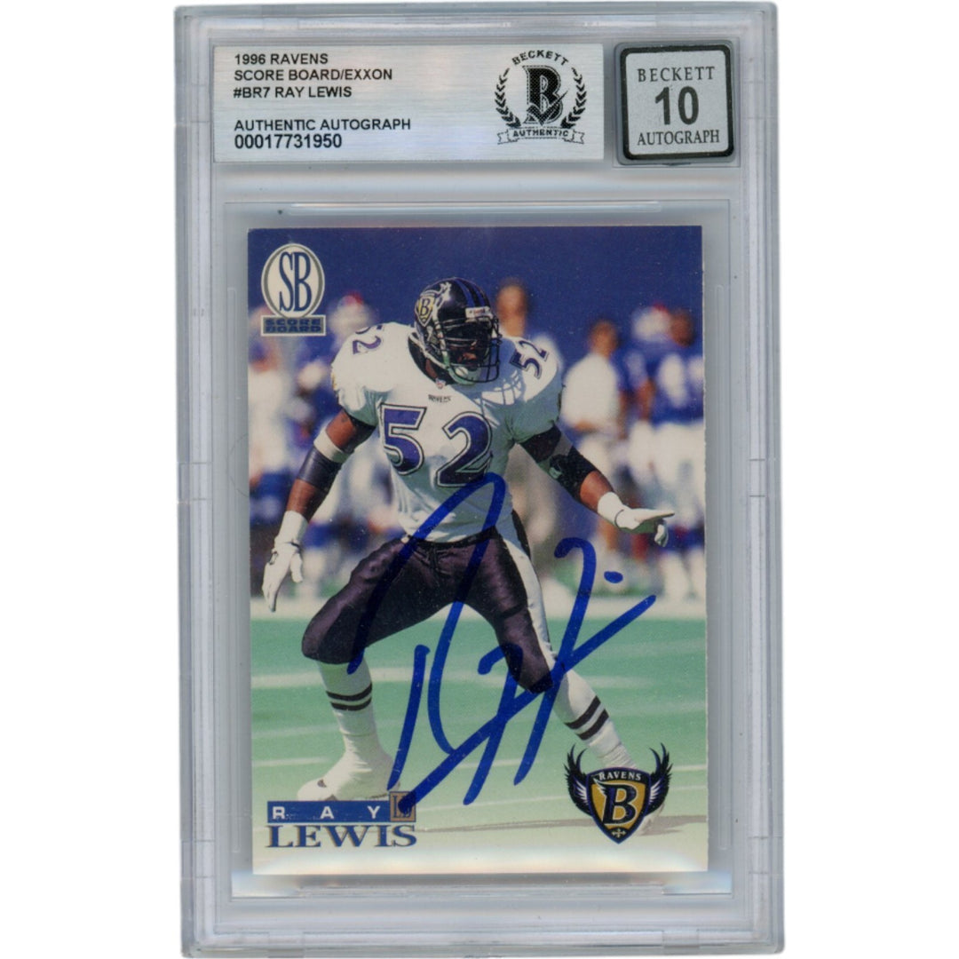 Ray Lewis Autographed 1996 Scoreboard #BR7 Slabbed Trading Card Beckett 50030