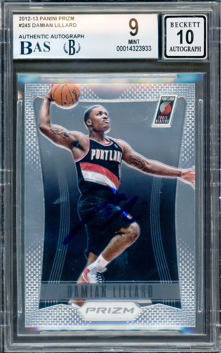 Damian Lillard Auto Signed 2012-13 Panini Prizm RC 245 BGS 9 Sig 10 Beckett