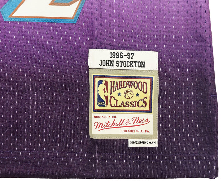 Jazz John Stockton Auto Purple Auth Mitchell Ness 96 Swingman Road Jersey XL BAS