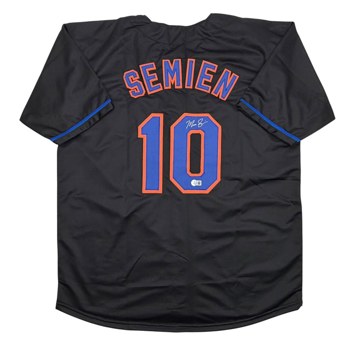 Autographed/Signed Marcus Semien New York Black Baseball Jersey Beckett BAS COA