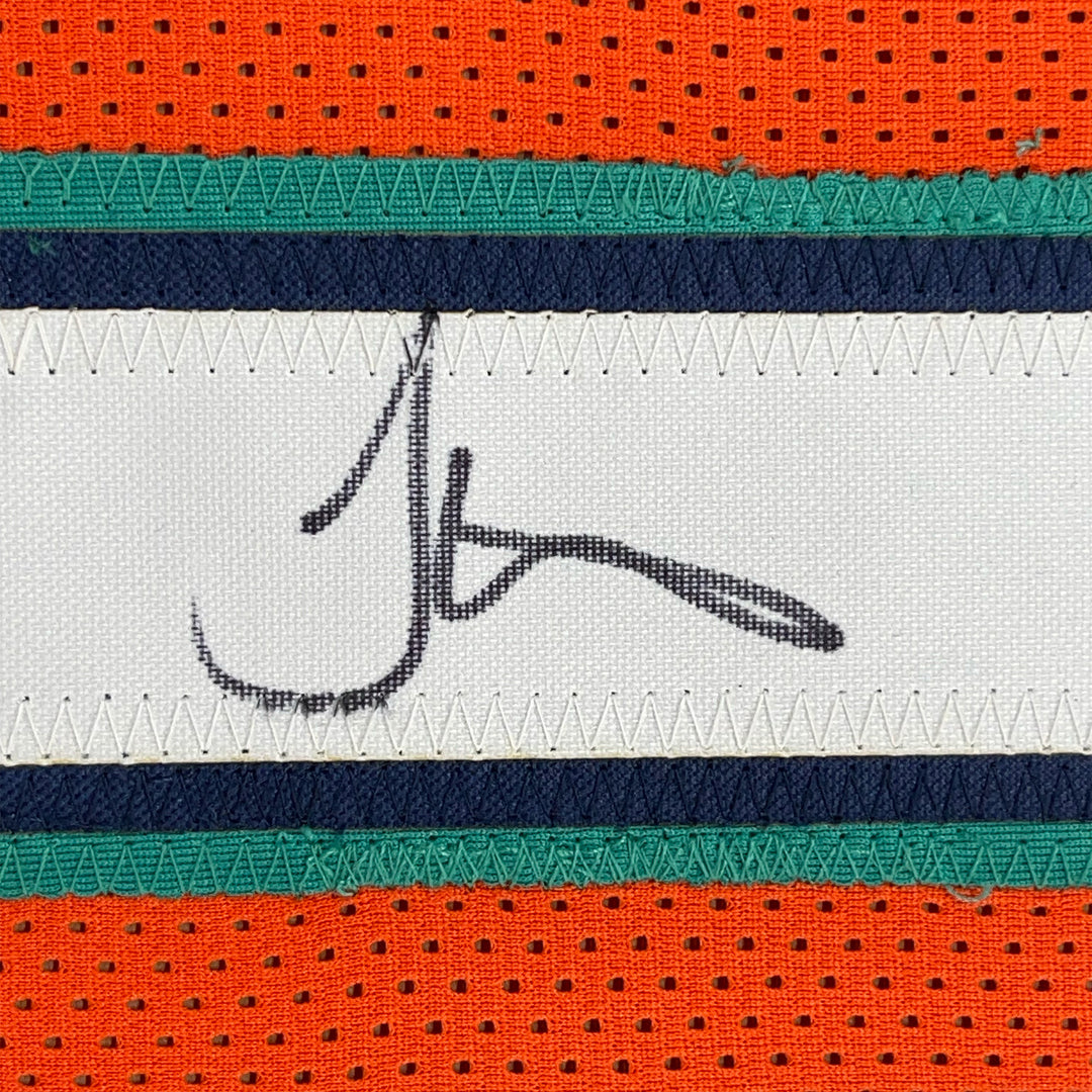 Framed Autographed/Signed Tyreek Hill 33x42 Miami Orange Retro Jersey JSA COA