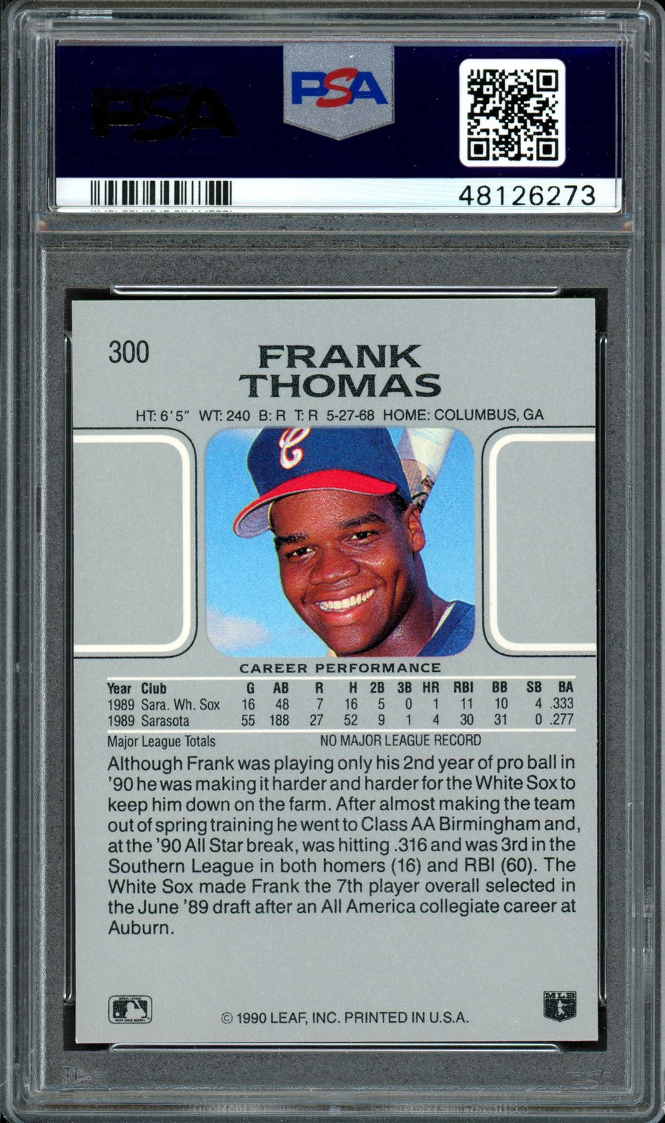 Frank Thomas Auto Signed 1990 Leaf RC 300 White Sox Auto 9 Card NM-MT 8 PSA/DNA