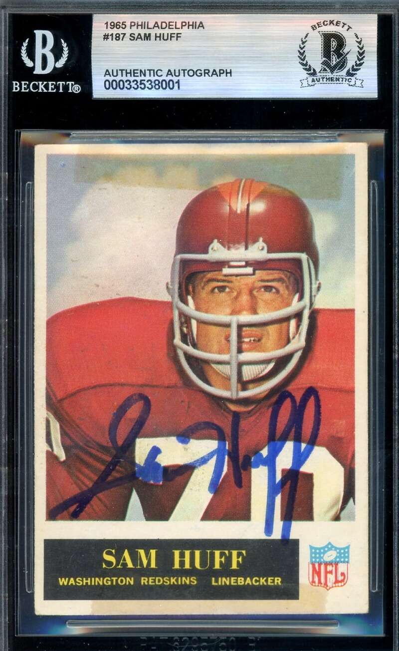 Sam Huff Beckett BAS Signed 1965 Philadelphia Autograph