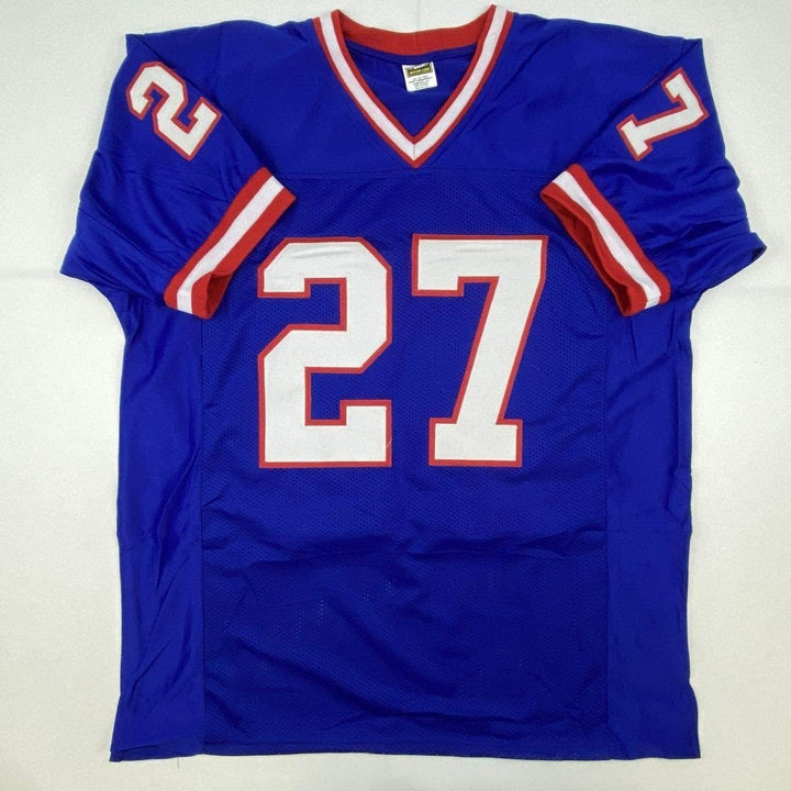 Autographed/Signed RODNEY HAMPTON New York Blue Jersey JSA COA Auto