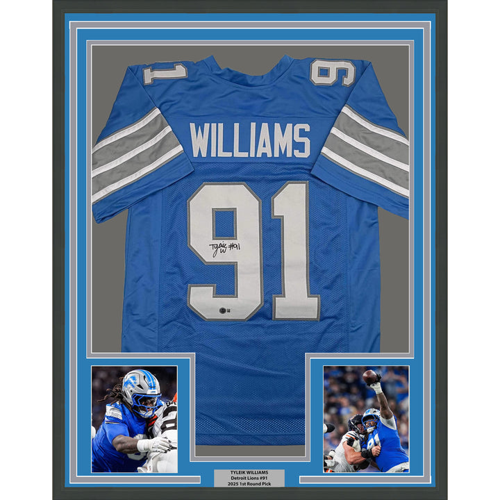 Framed Autographed/Signed Tyleik Williams 35x39 Detroit Blue Jersey Beckett COA