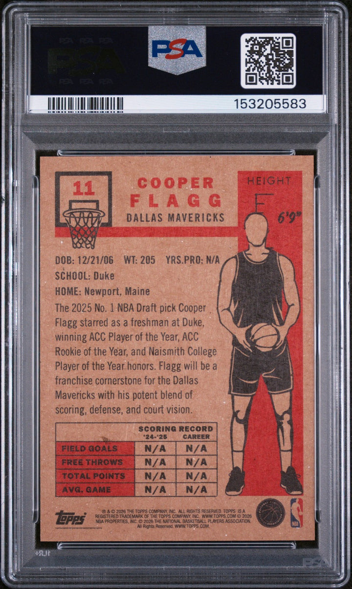 Graded 2025-26 Topps Living Cooper Flagg #11 Rookie Basketball Card PSA 10