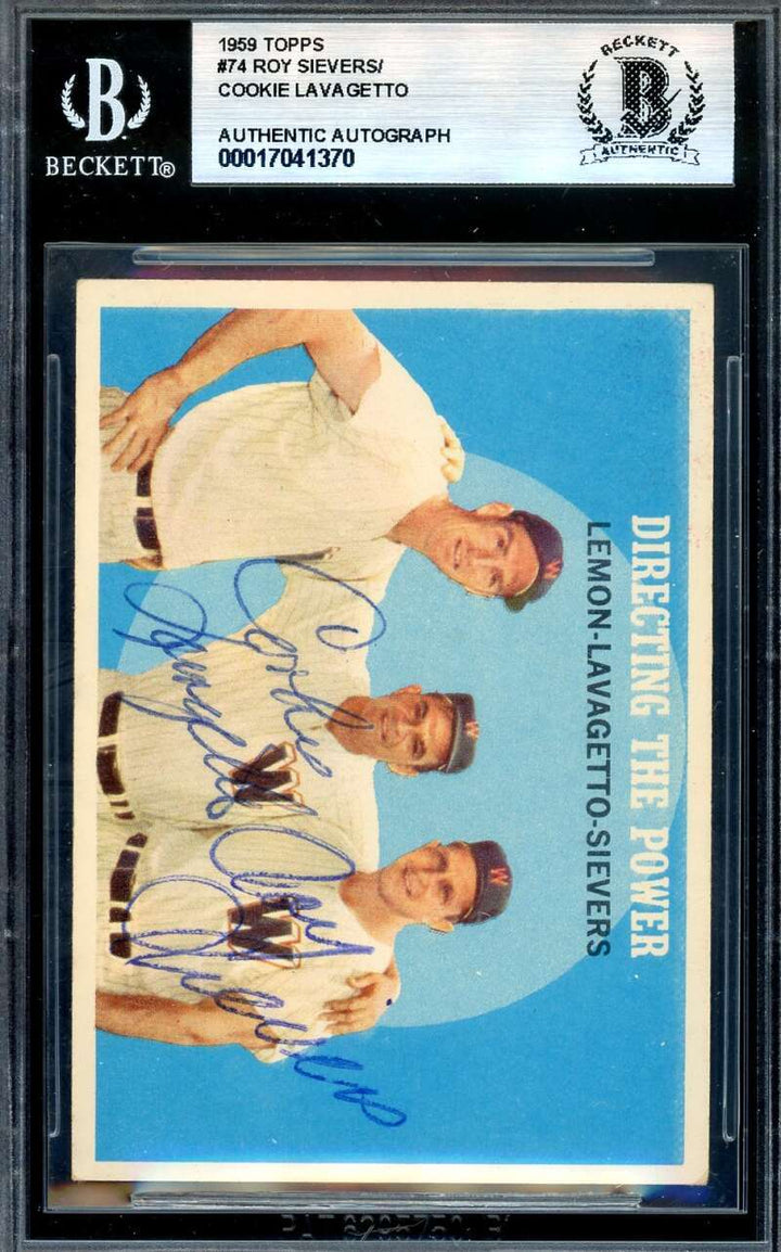 Roy Sievers Cookie Lavagetto Beckett BAS Signed 1959 Topps Directing Power