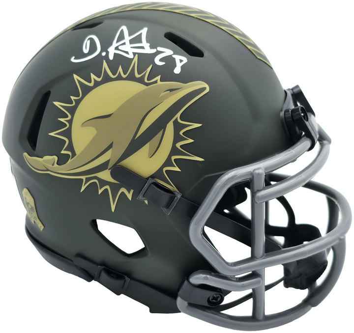 De'Von Achane Auto Dolphins Salute to Service Speed Mini Helmet Beckett Witness