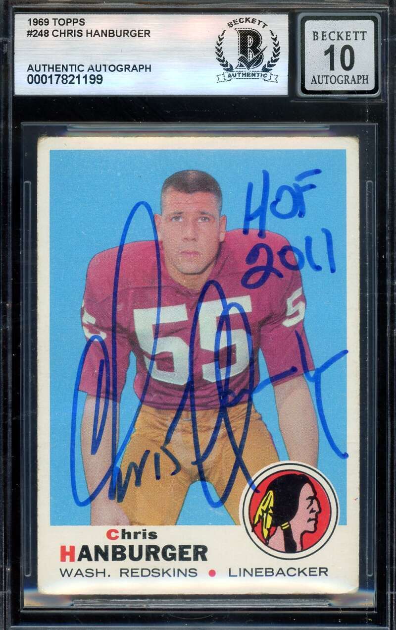 Chris Hanburger Gem Mint 10 Beckett BAS Signed 1969 Topps Autograph