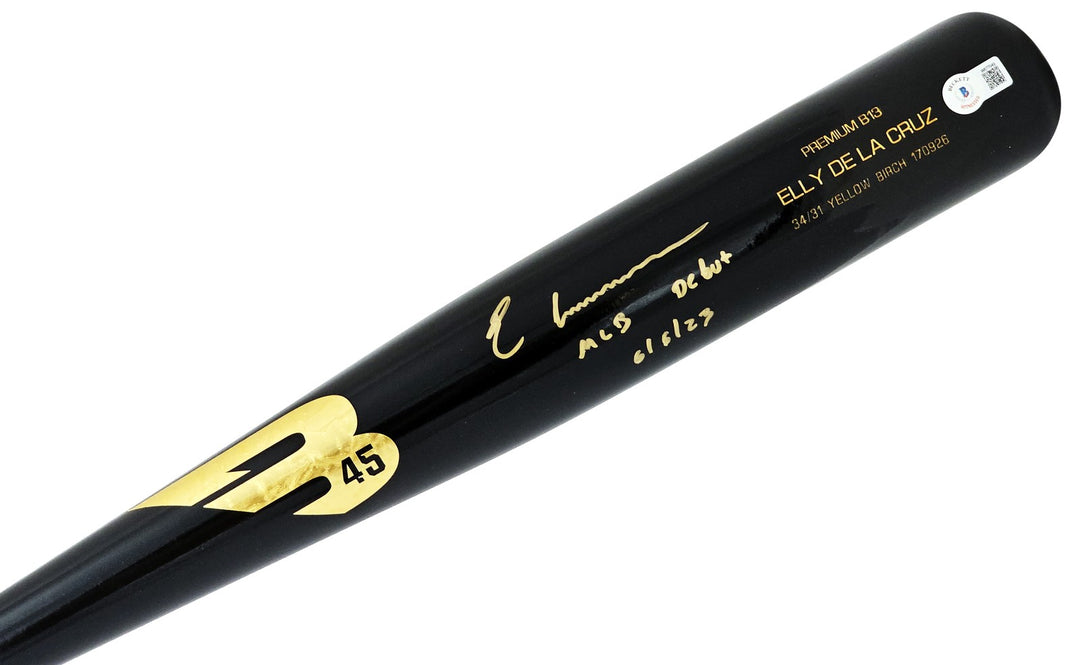 Elly De La Cruz Auto Black B45 Player Model Bat Reds "MLB Debut 6/6/23" Beckett