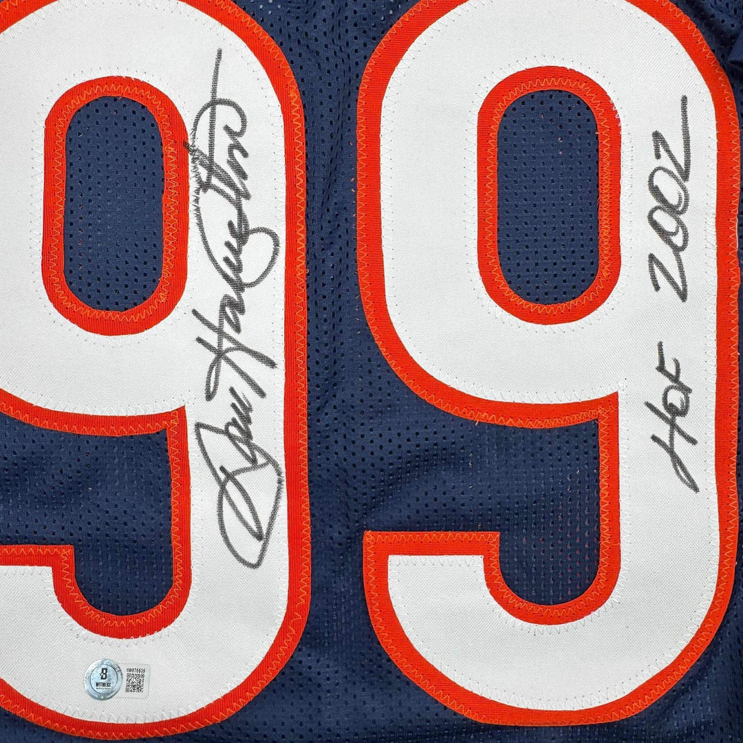 Autographed/Signed DAN HAMPTON HOF 2002 Chicago Blue Football Jersey JSA COA