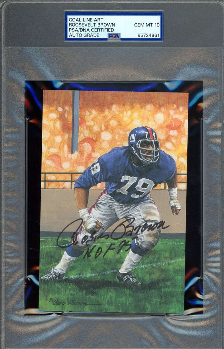 Roosevelt Brown Gem Mint 10 PSA DNA Signed Goal Line Art Card GLAC Auto HOF 75