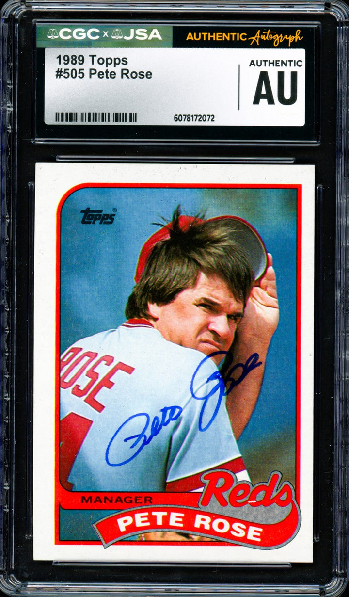Pete Rose Autographed Signed 1989 Topps Card 505 Cincinnati Reds CGC x JSA