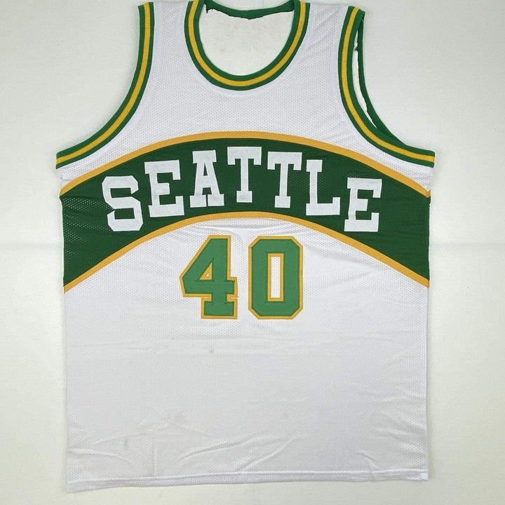 Autographed/Signed SHAWN KEMP Seattle White Basketball Jersey JSA COA Auto