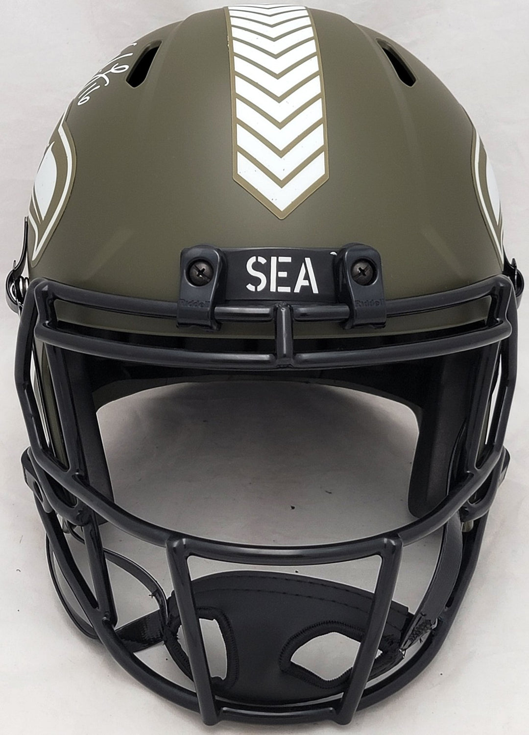 Tyler Lockett Auto Seahawks Army Green Salute 2 Service Full Size Rep Spd Helmet