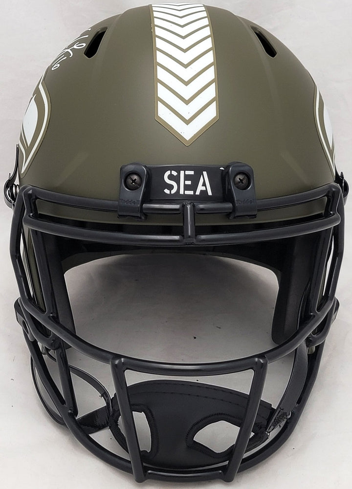 Tyler Lockett Auto Seahawks Army Green Salute 2 Service Full Size Rep Spd Helmet