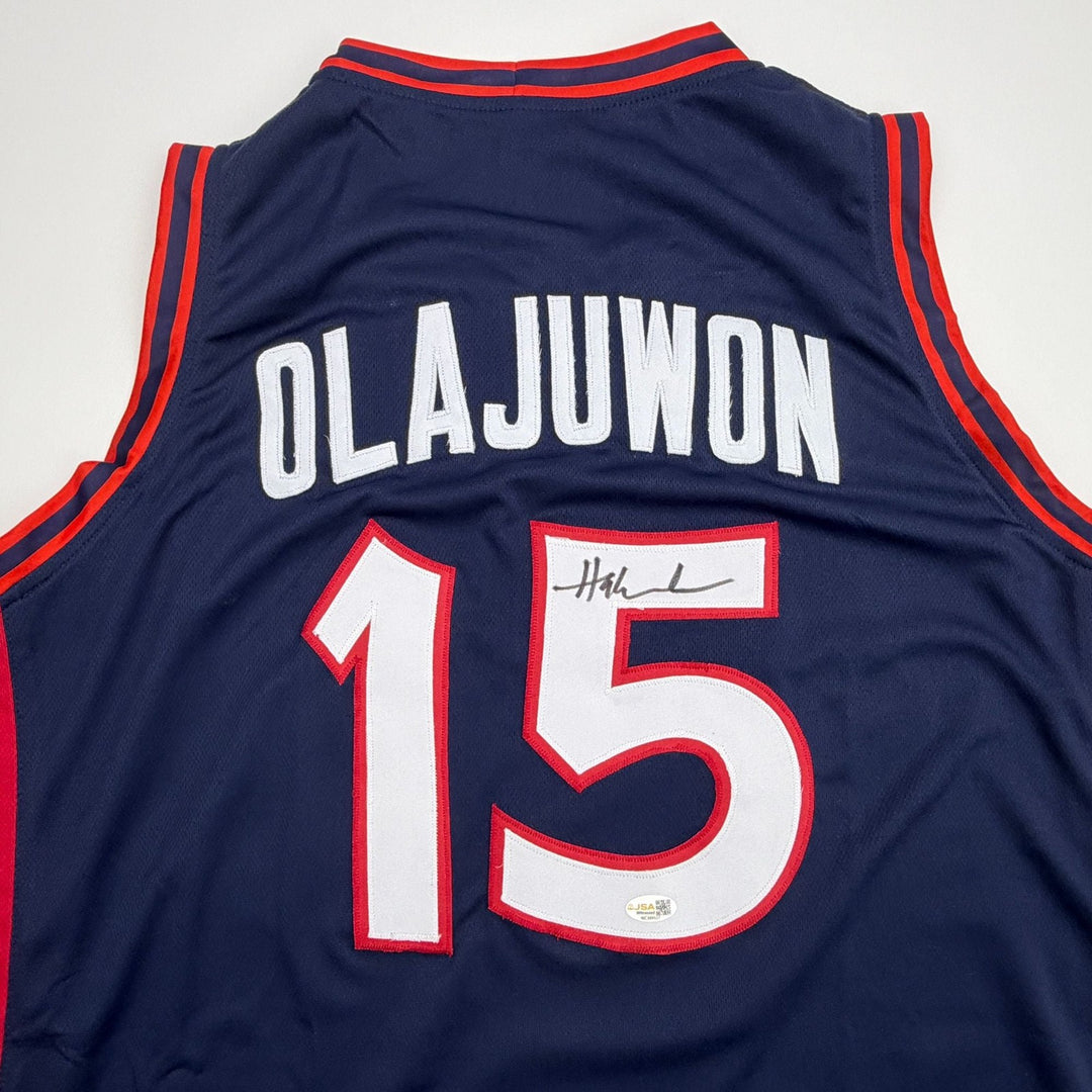 Autographed/Signed Hakeem Olajuwon United States USA Blue Jersey JSA COA