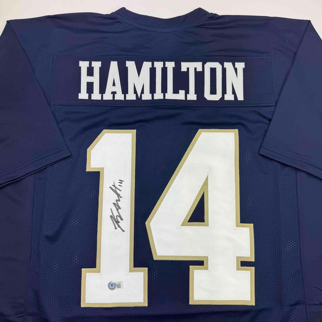 Autographed/Signed Kyle Hamilton Notre Dame Blue College Football Jersey BAS COA