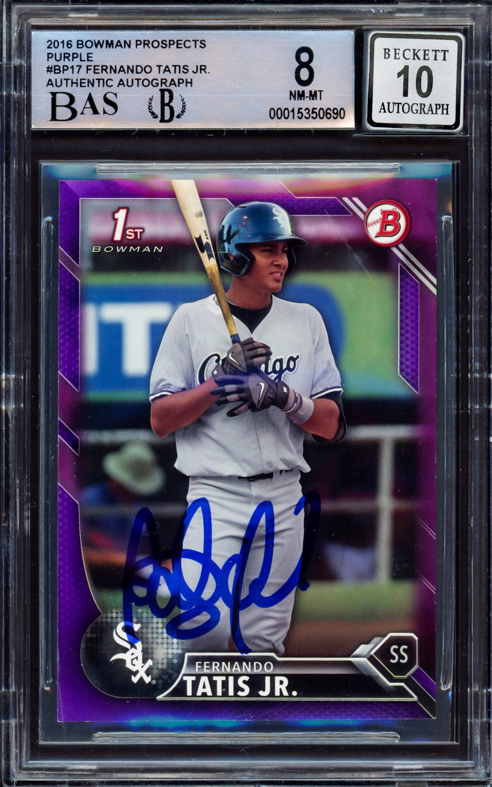 Fernando Tatis Jr Signed 2016 Bowman Prospect Purple RC BP17 BGS 8 Sig 10 #/250