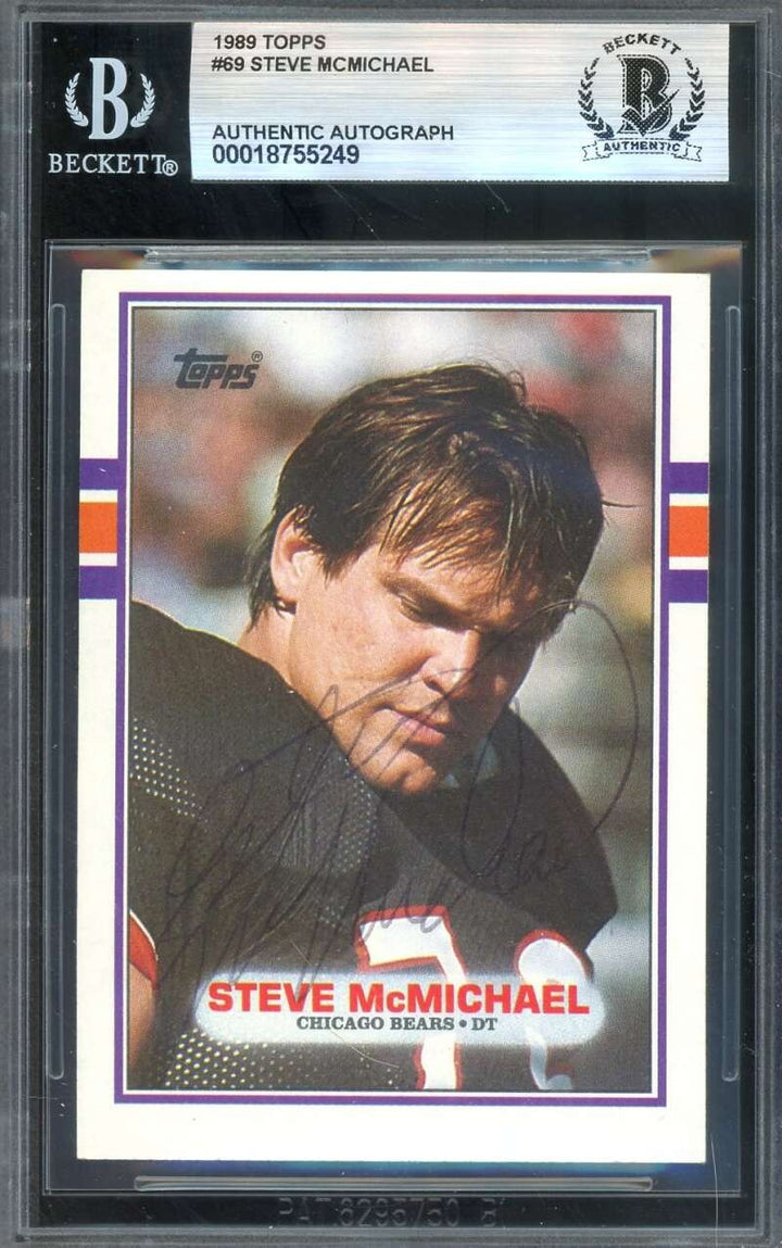 Steve McMichael Beckett BAS Vintage Signed 1989 Topps Autograph Bears