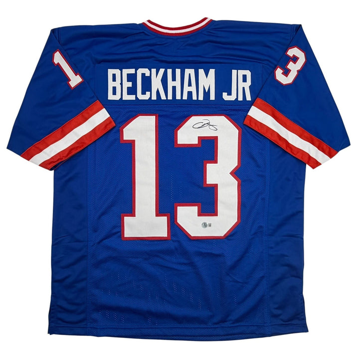 Autographed/Signed Odell Beckham Jr OBJ New York Retro Blue Jersey Beckett COA