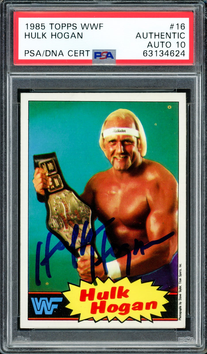 Hulk Hogan Signed 1985 Topps WWF RC 16 Auto GM 10 PSA/DNA #63134624