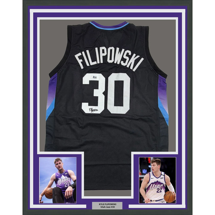 Framed Autographed/Signed Kyle Filipowski 35x39 Utah Black Jersey BAS COA