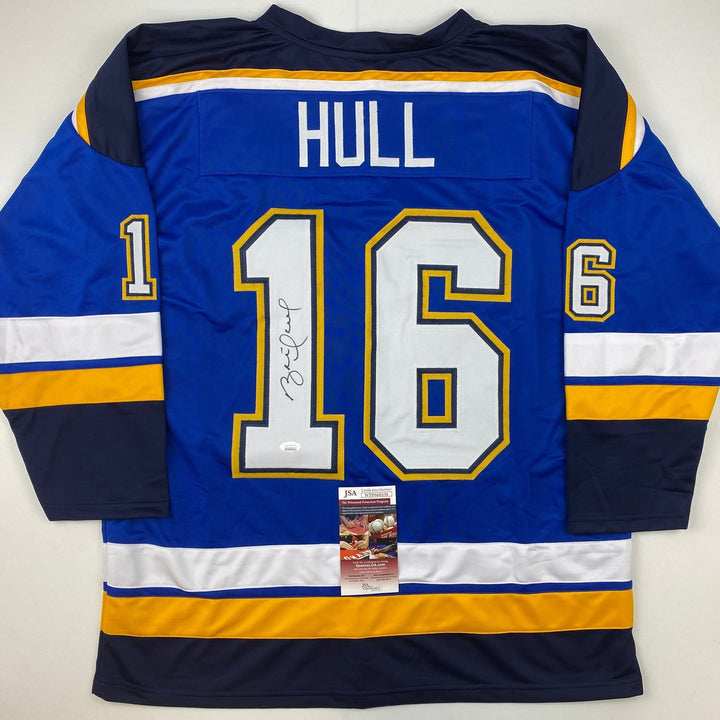 Autographed/Signed Brett Hull St. Louis Blue White Numbers Jersey JSA COA