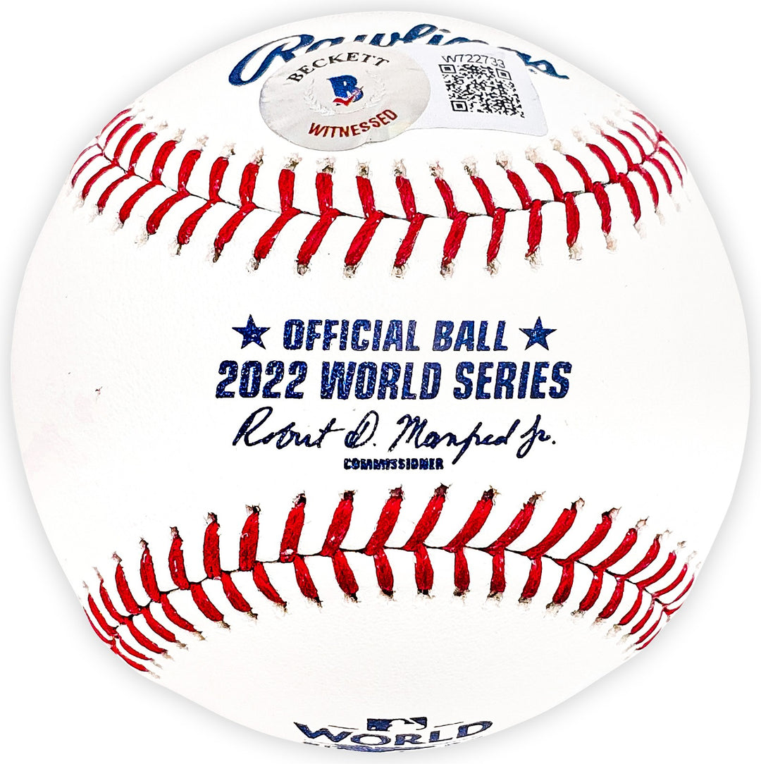 Rafael Montero Signed Official 2022 WS Logo MLB Baseball Astros Beckett Witness
