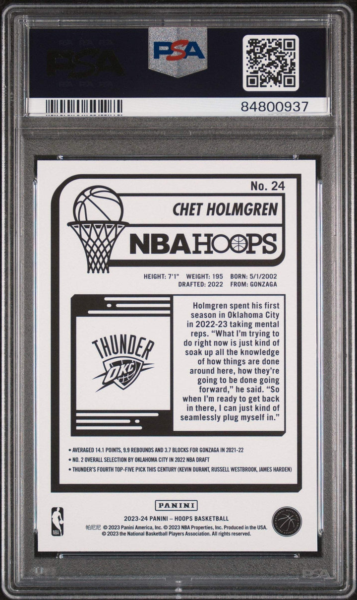 Graded 2022 Panini NBA Hoops Chet Holmgren #24 Rookie RC Basketball Card PSA 10