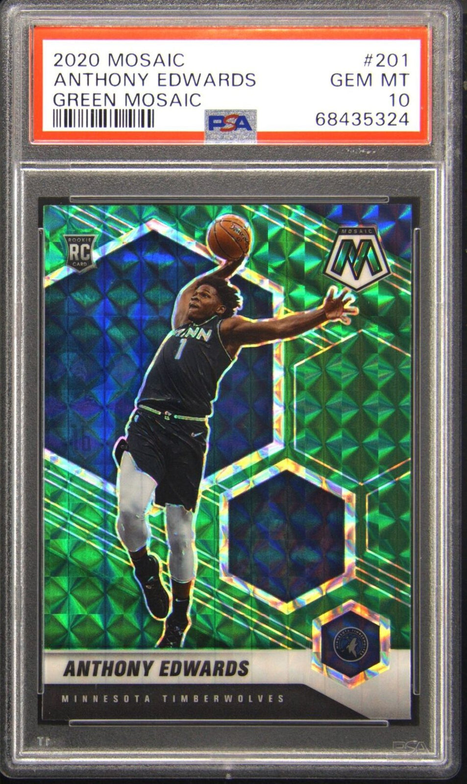 Graded 2020 Mosaic Anthony Edwards #201 Green Mosaic RC Basketball Card PSA 10