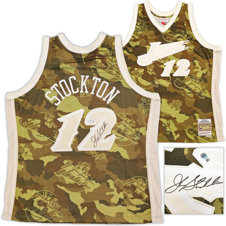 Jazz John Stockton Auto Green Mitchell Ness 98-99 Swingman Ghost Camo Jersey 2X